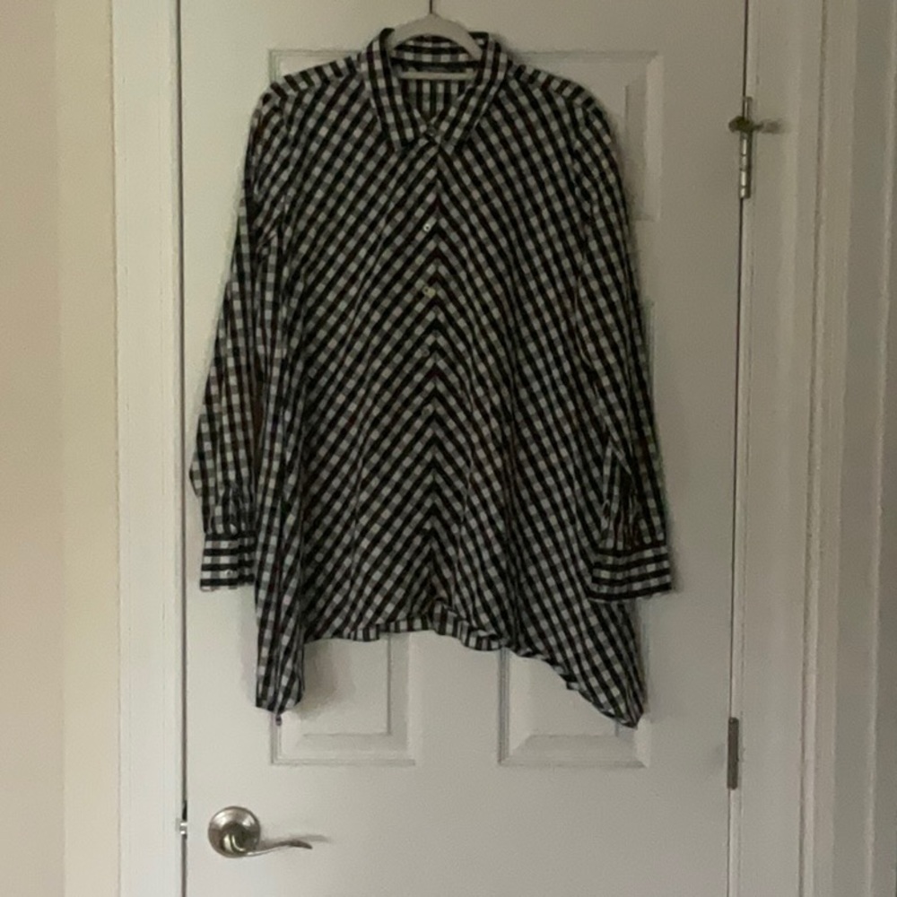 Go Silk Black and White Plaid Blouse